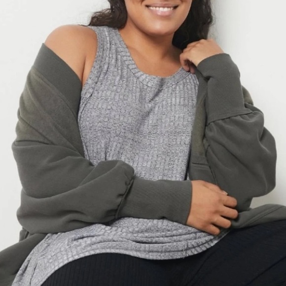 NWT Daily Practice by Anthropologie Comfy Waffle Knit Tunic Tank Top In Grey - Picture 3 of 9
